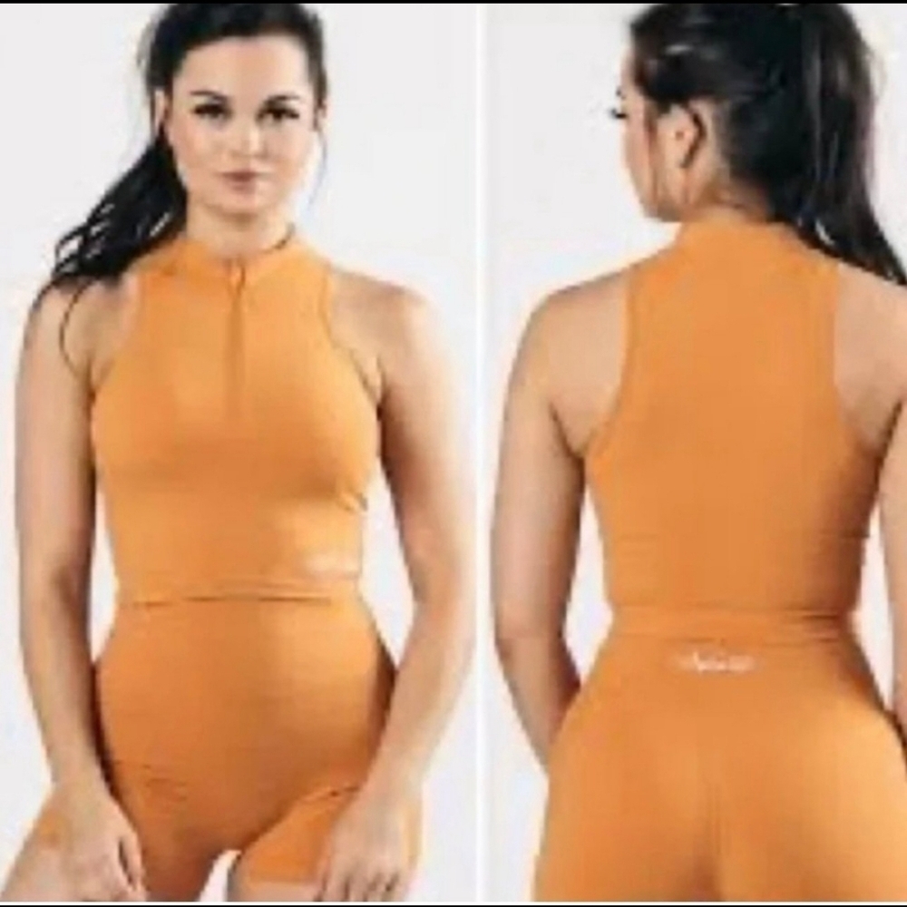 Alphalete Womens Pulse Zip Crop Tank Top Sun Kissed Orange Size XL NWT